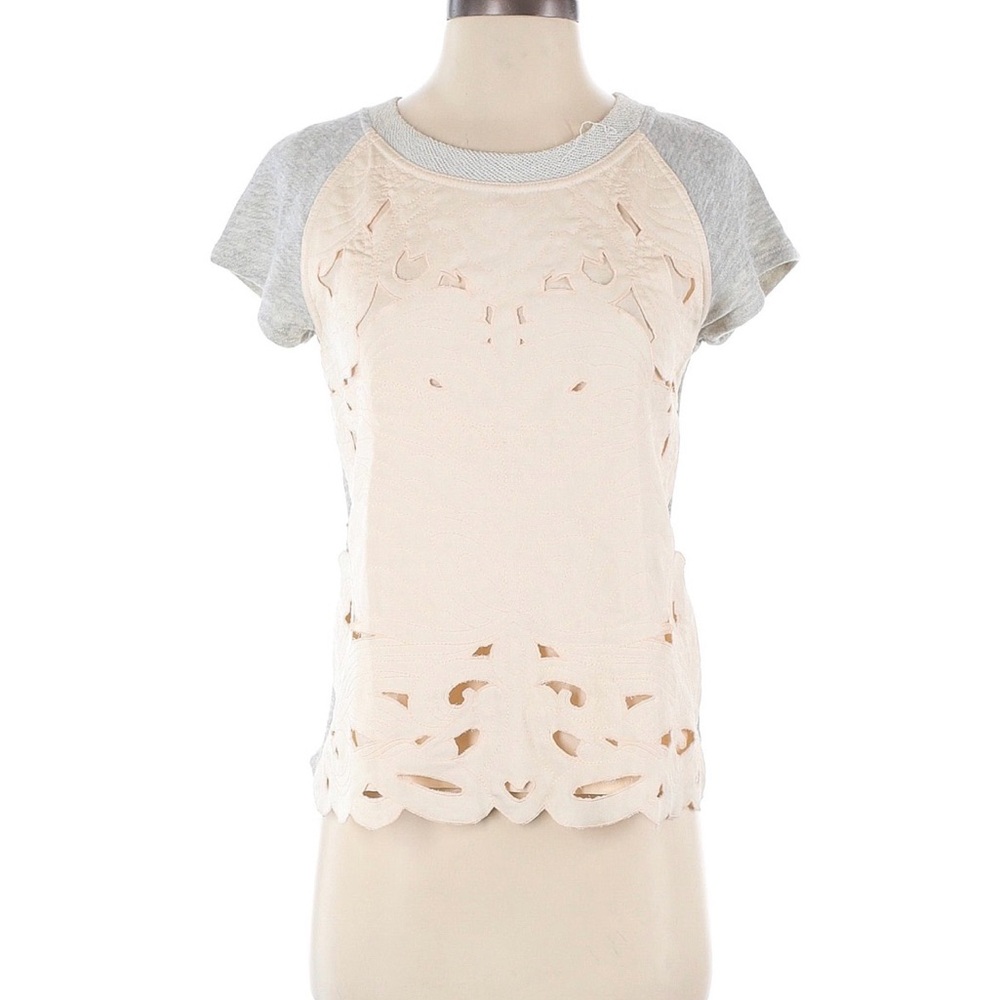 Anthropologie Saturday Sunday Cutout Overlay Short Sleeve sweatshirt tee Top XS